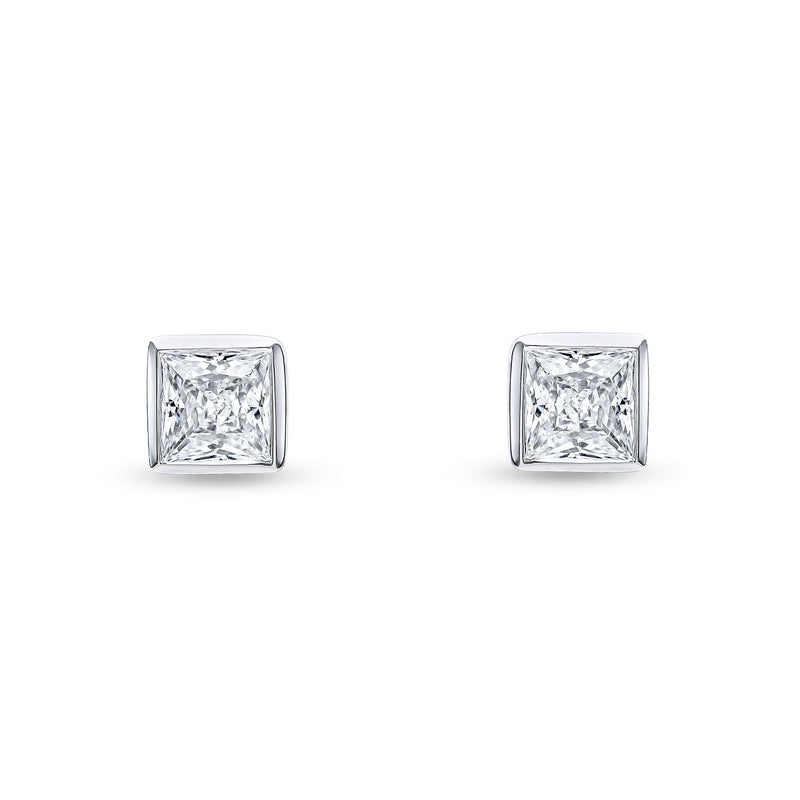 9ct White Gold Square Cubic Zirconia CZ Rubover Stud Earrings — 4mm