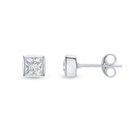 9ct White Gold Square Cubic Zirconia CZ Rubover Stud Earrings — 4mm