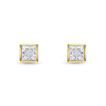 9ct Yellow Gold Square Cubic Zirconia CZ Rubover Stud Earrings — 4mm