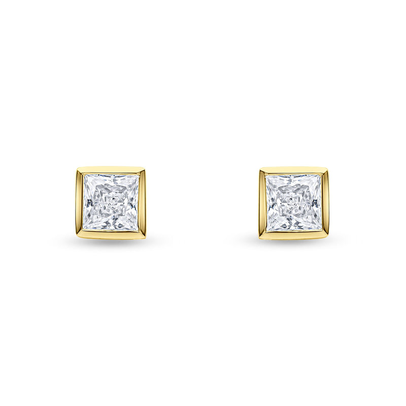 9ct Yellow Gold Square Cubic Zirconia CZ Rubover Stud Earrings — 4mm
