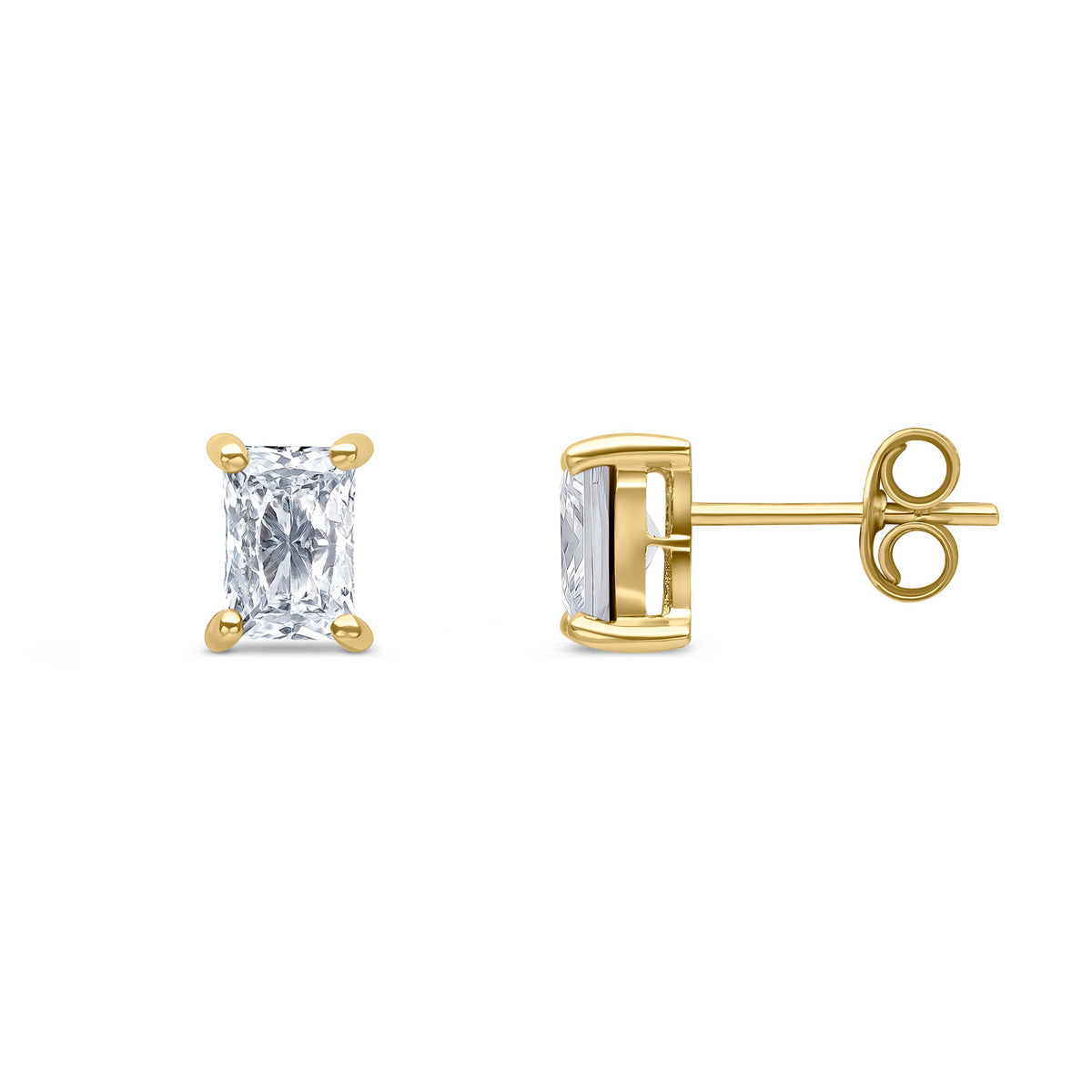 9ct Yellow Gold Octagon Cubic Zirconia CZ Claw Stud Earrings — 6x4mm