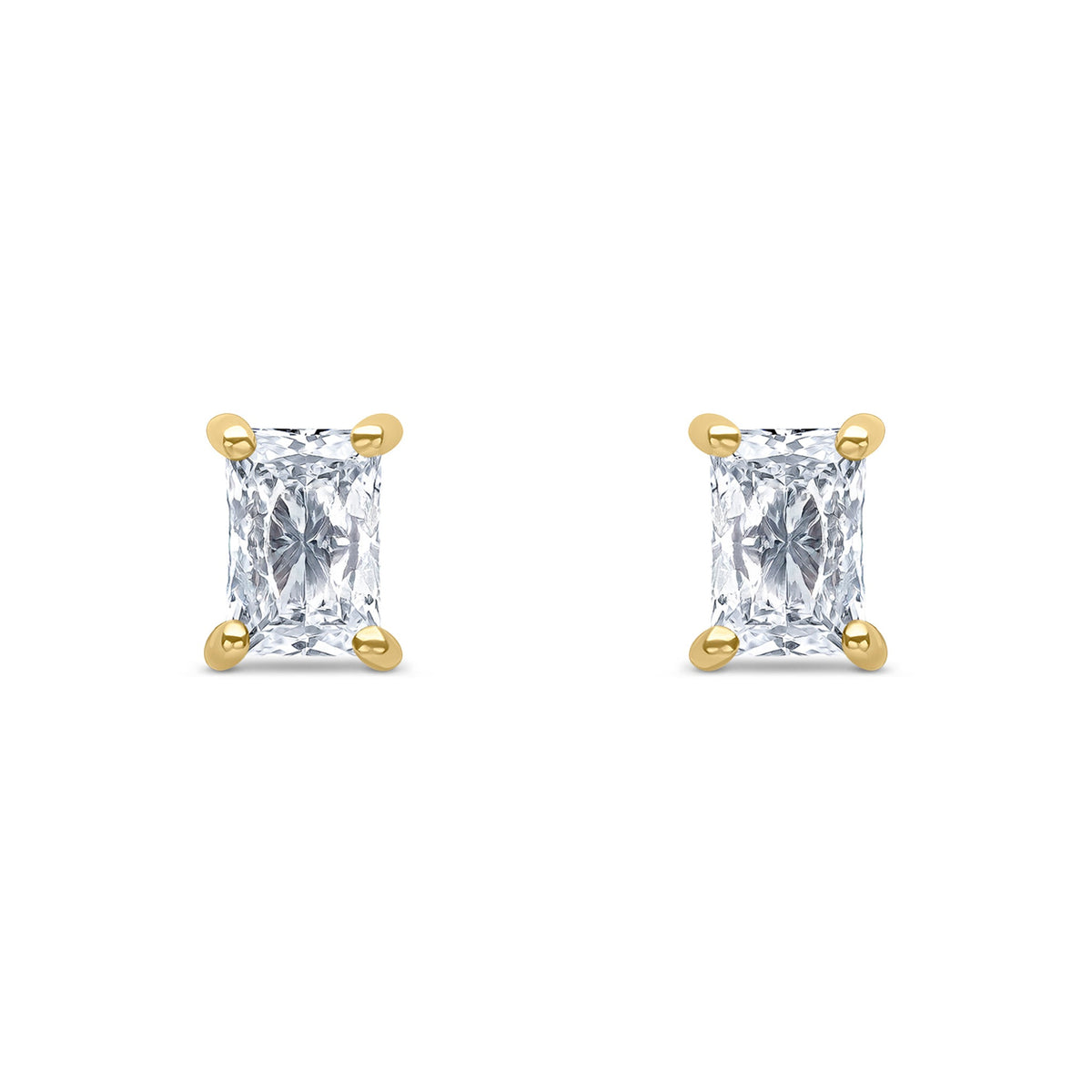 9ct Yellow Gold Octagon Cubic Zirconia CZ Claw Stud Earrings — 6x4mm