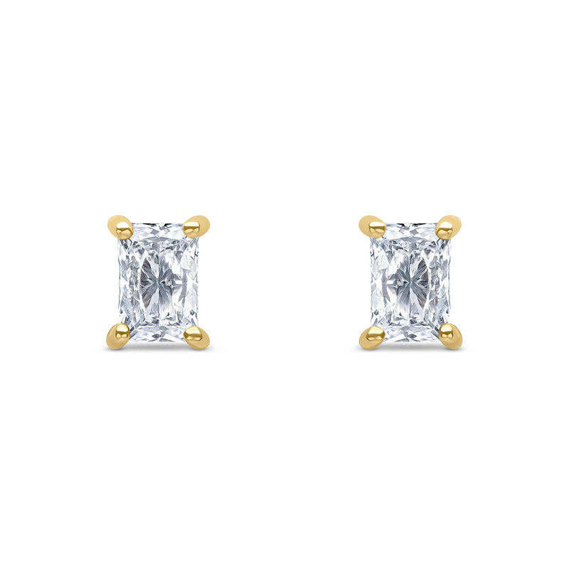 9ct Yellow Gold Octagon Cubic Zirconia CZ Claw Stud Earrings — 6x4mm