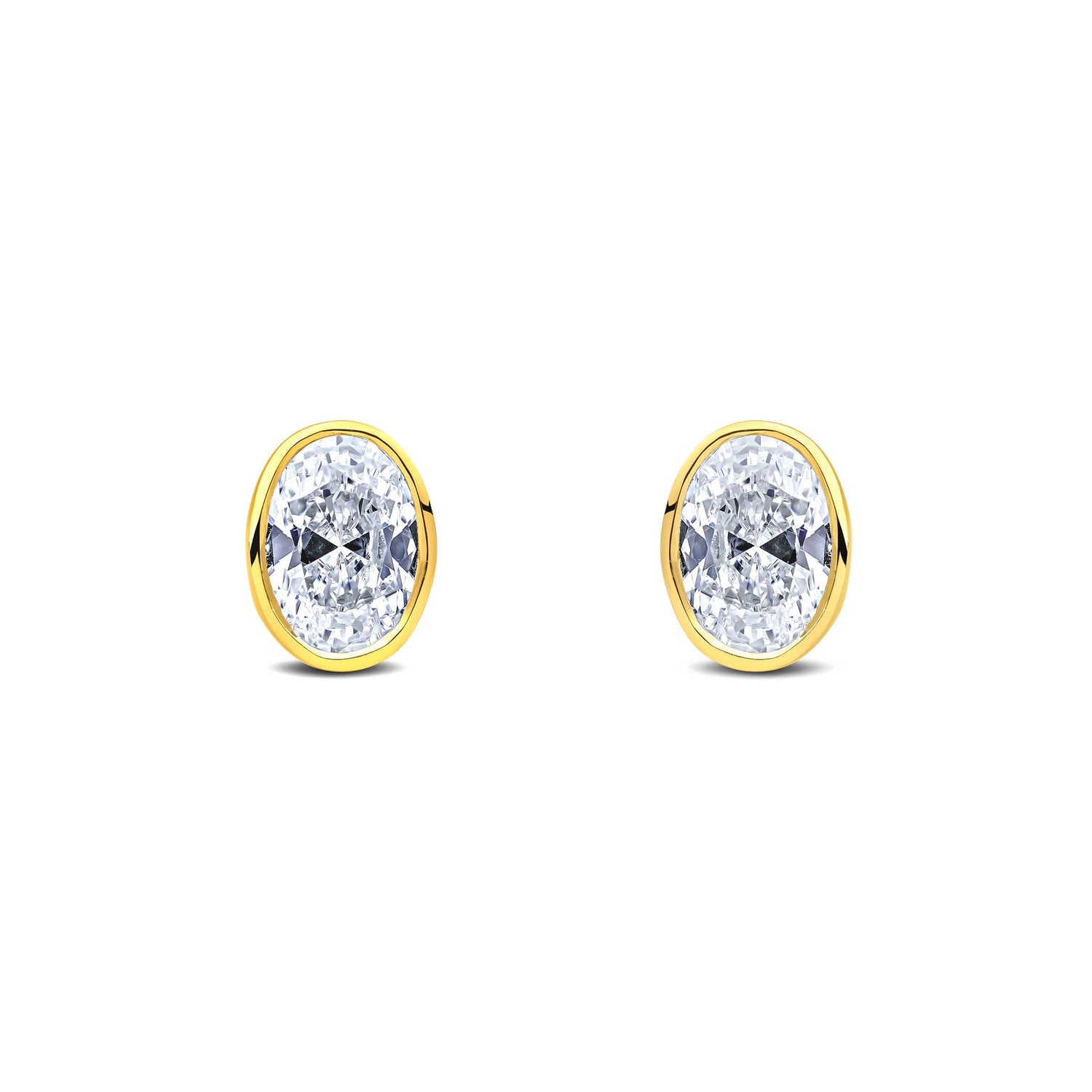 9ct Yellow Gold Oval Cubic Zirconia Rubover Stud Earrings — 7x5mm