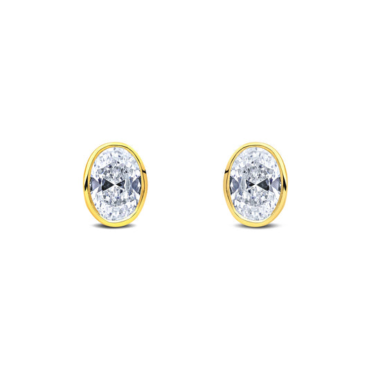 9ct Yellow Gold Oval Cubic Zirconia CZ Rubover Stud Earrings — 7x5mm