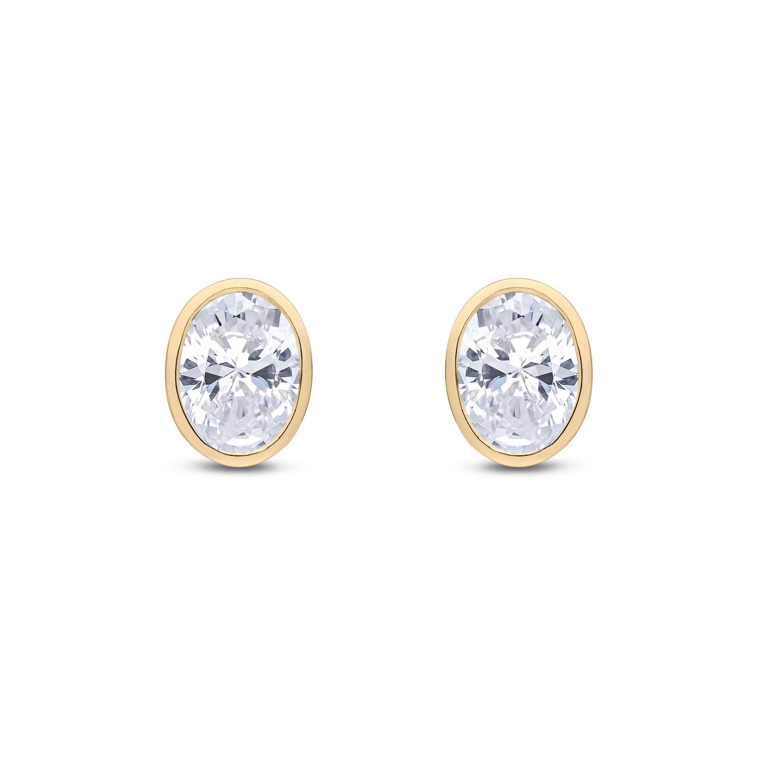 9ct Yellow Gold Oval Cubic Zirconia Rubover Stud Earrings — 8x6mm