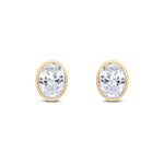 9ct Yellow Gold Oval Cubic Zirconia CZ Rubover Stud Earrings — 8x6mm