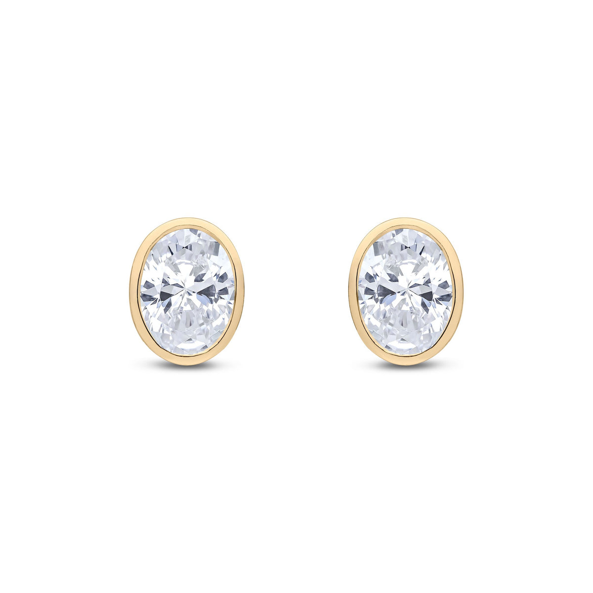 9ct Yellow Gold Oval Cubic Zirconia CZ Rubover Stud Earrings — 8x6mm