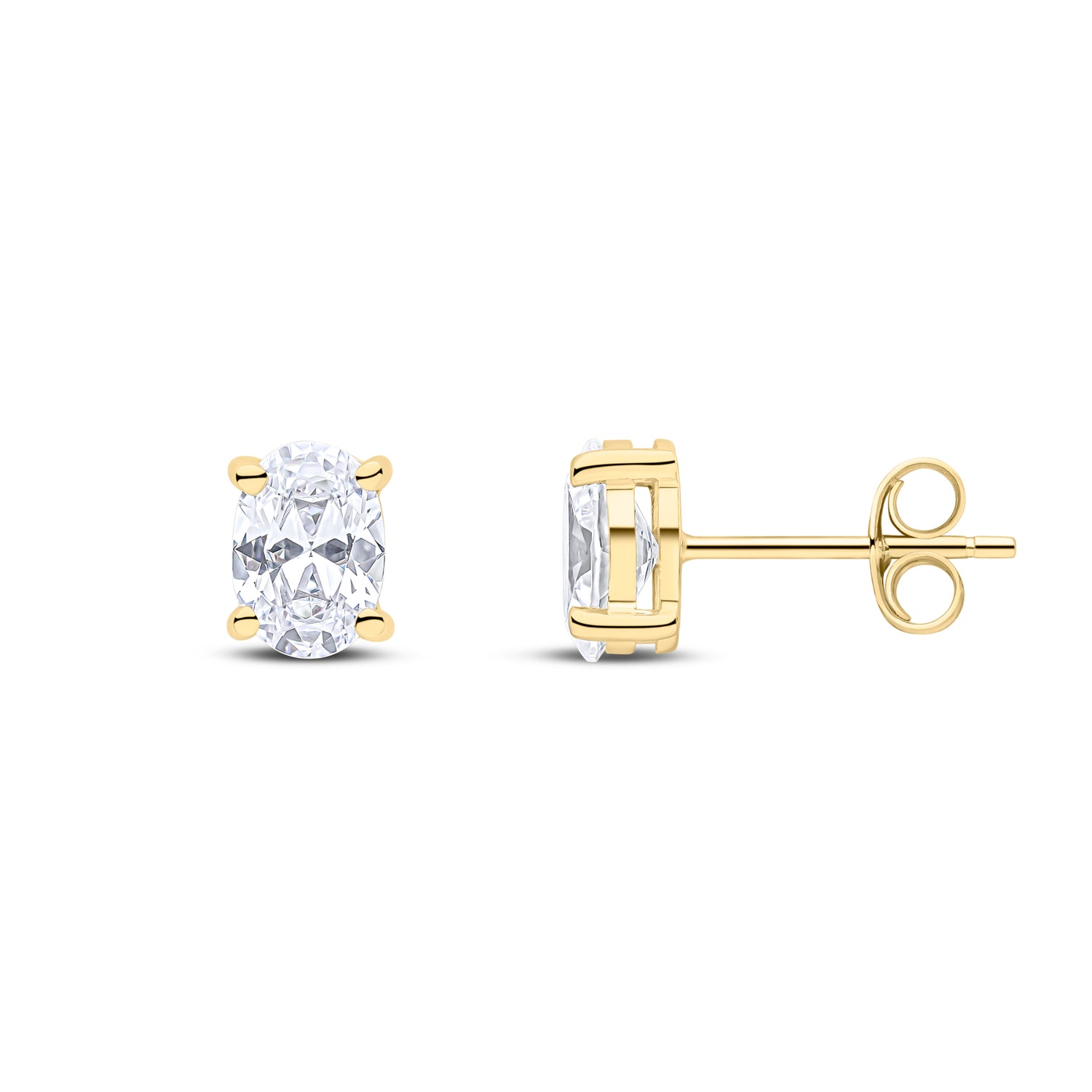 9ct Yellow Gold Oval Cubic Zirconia CZ Stud Earrings — 7x5mm