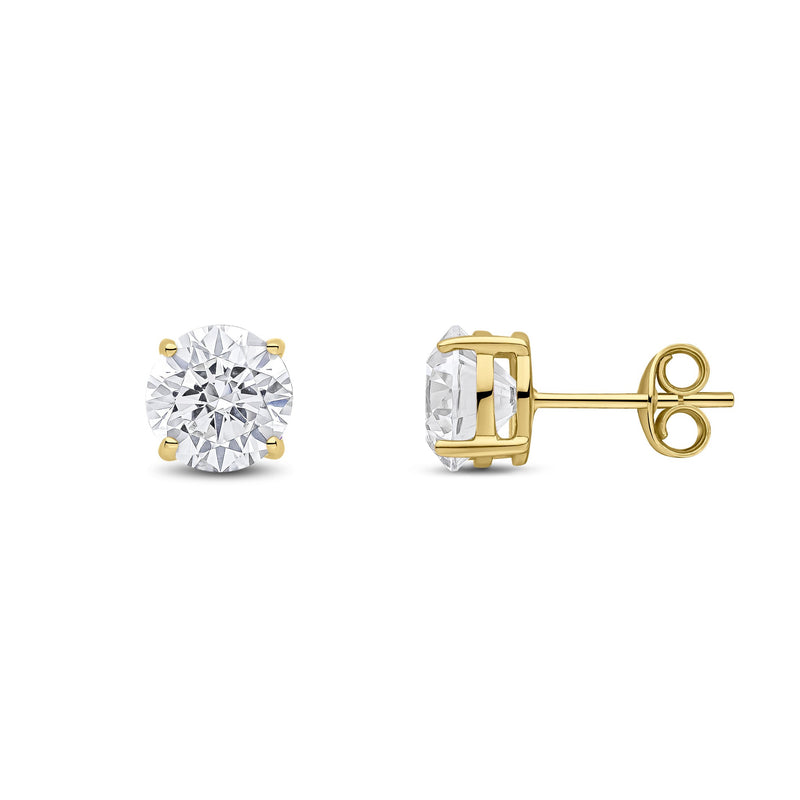9ct Yellow Gold Round Cubic Zirconia CZ Claw Stud Earrings — 7mm