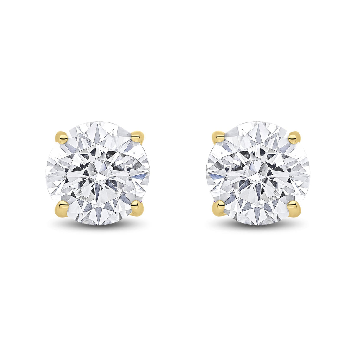9ct Yellow Gold Round Cubic Zirconia CZ Claw Stud Earrings — 7mm
