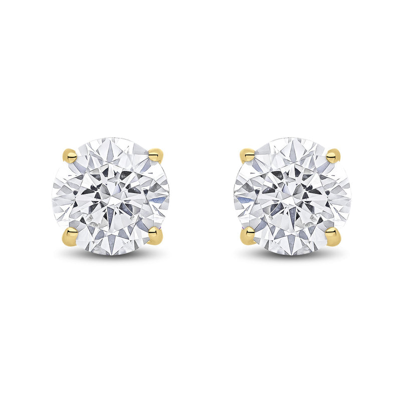 9ct Yellow Gold Round Cubic Zirconia CZ Claw Stud Earrings — 7mm