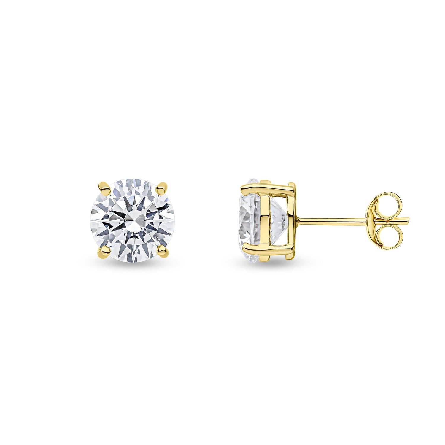 9ct Yellow Gold Round Cubic Zirconia Claw Stud Earrings — 8mm