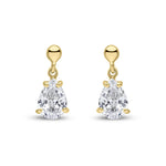 9ct Yellow Gold Pear Shaped Cubic Zirconia CZ Claw Drop Earrings — 7x5mm