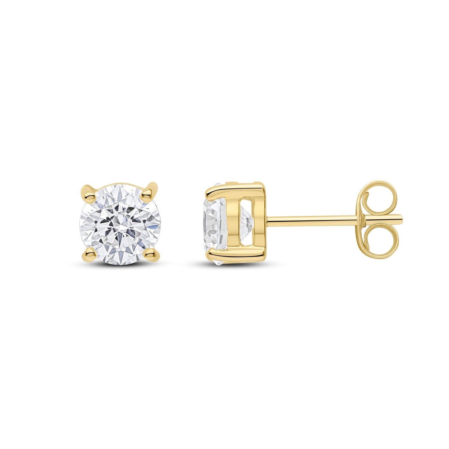 9ct Yellow Gold Round Cubic Zirconia Claw Stud Earrings — 6mm
