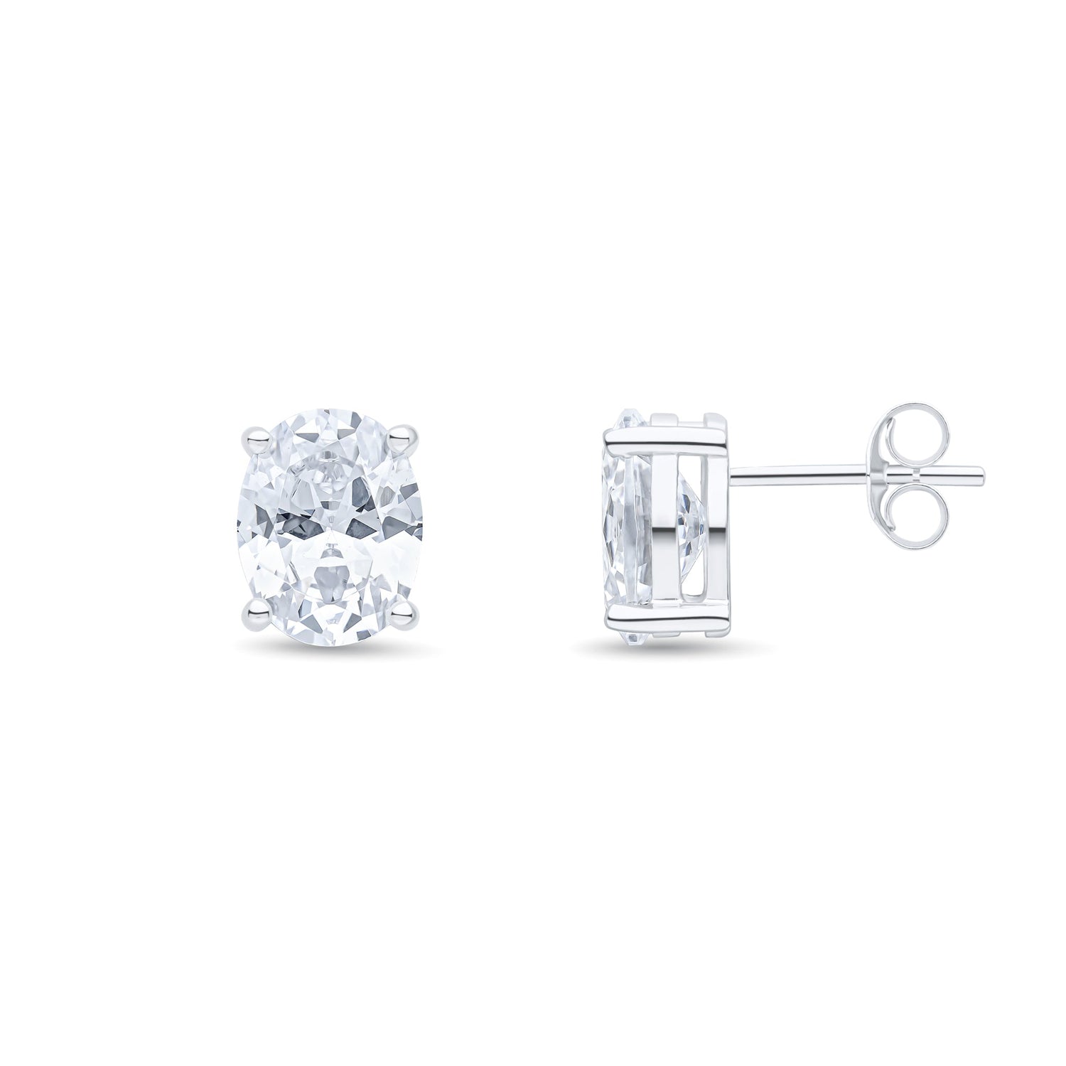 9ct White Gold Oval Cubic Zirconia Claw Stud Earrings — 9x7mm