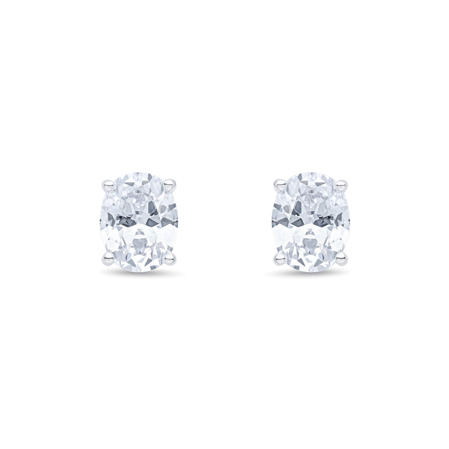 9ct White Gold Oval Cubic Zirconia Claw Stud Earrings — 9x7mm