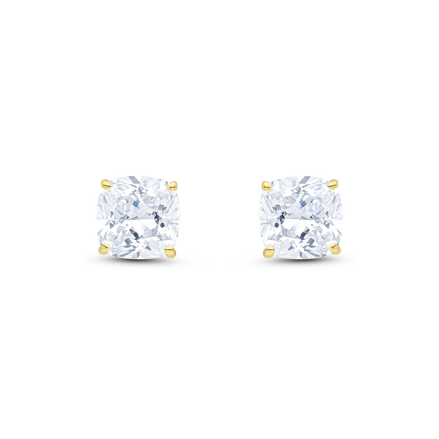 9ct Yellow Gold Cushion Cubic Zirconia Claw Stud Earrings — 8mm