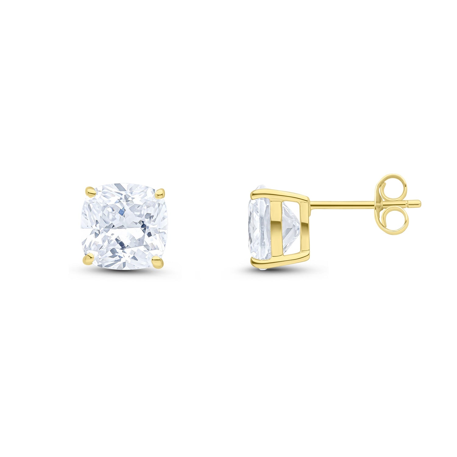 9ct Yellow Gold Cushion Cubic Zirconia Claw Stud Earrings — 8mm