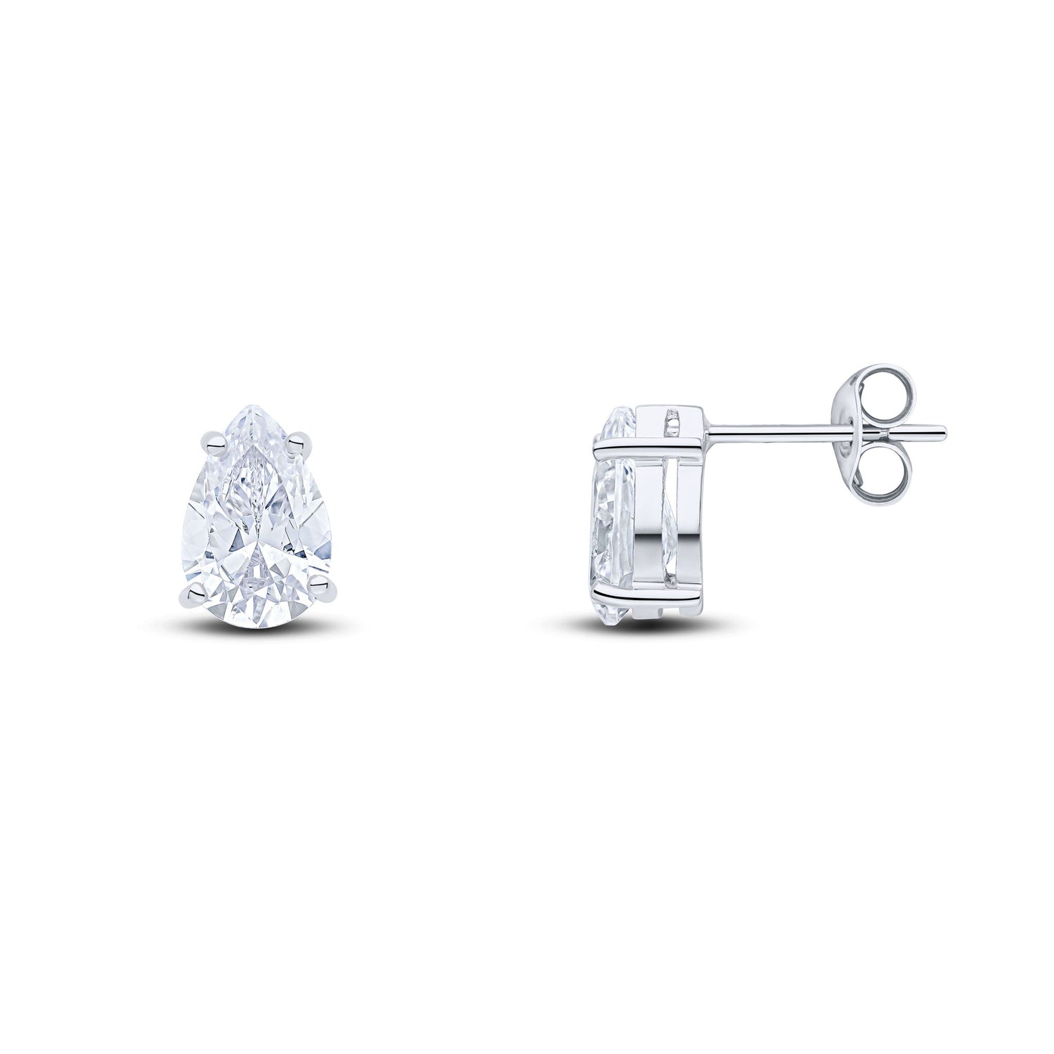 9ct White Gold Pear Shaped Cubic Zirconia Claw Stud Earrings — 9x6mm