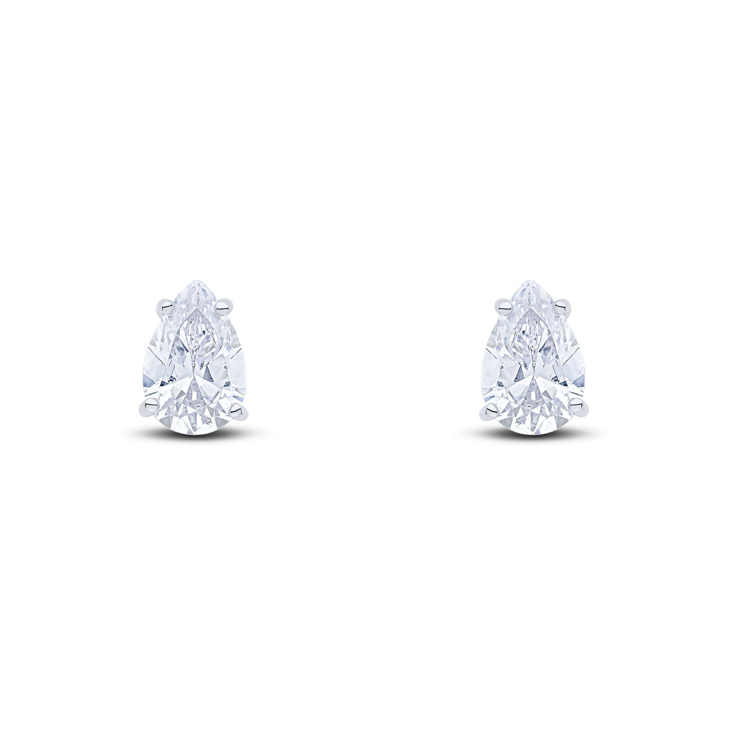 9ct White Gold Pear Shaped Cubic Zirconia Claw Stud Earrings — 9x6mm