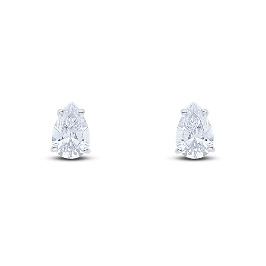 9ct White Gold Pear Shaped Cubic Zirconia Claw Stud Earrings — 9x6mm