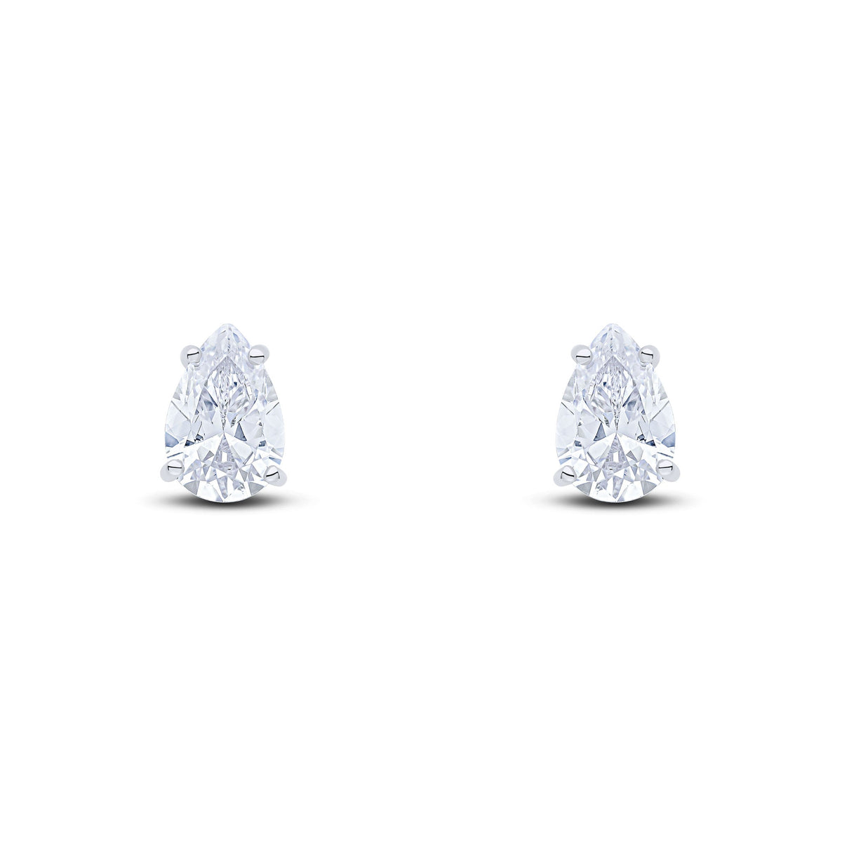 9ct White Gold Pear Shaped Cubic Zirconia CZ Claw Stud Earrings — 9x6mm
