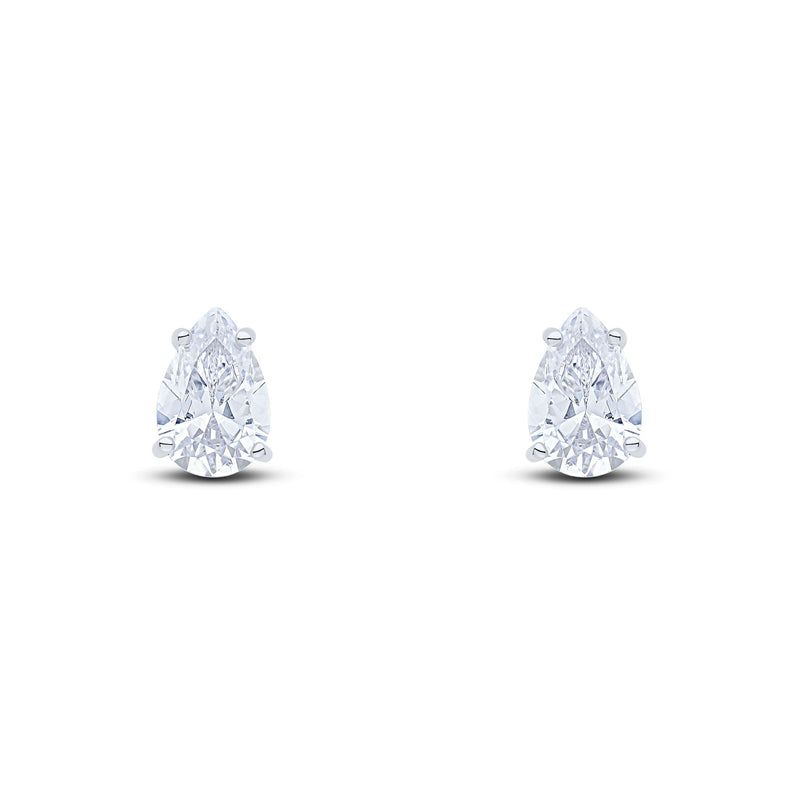 9ct White Gold Pear Shaped Cubic Zirconia CZ Claw Stud Earrings — 9x6mm