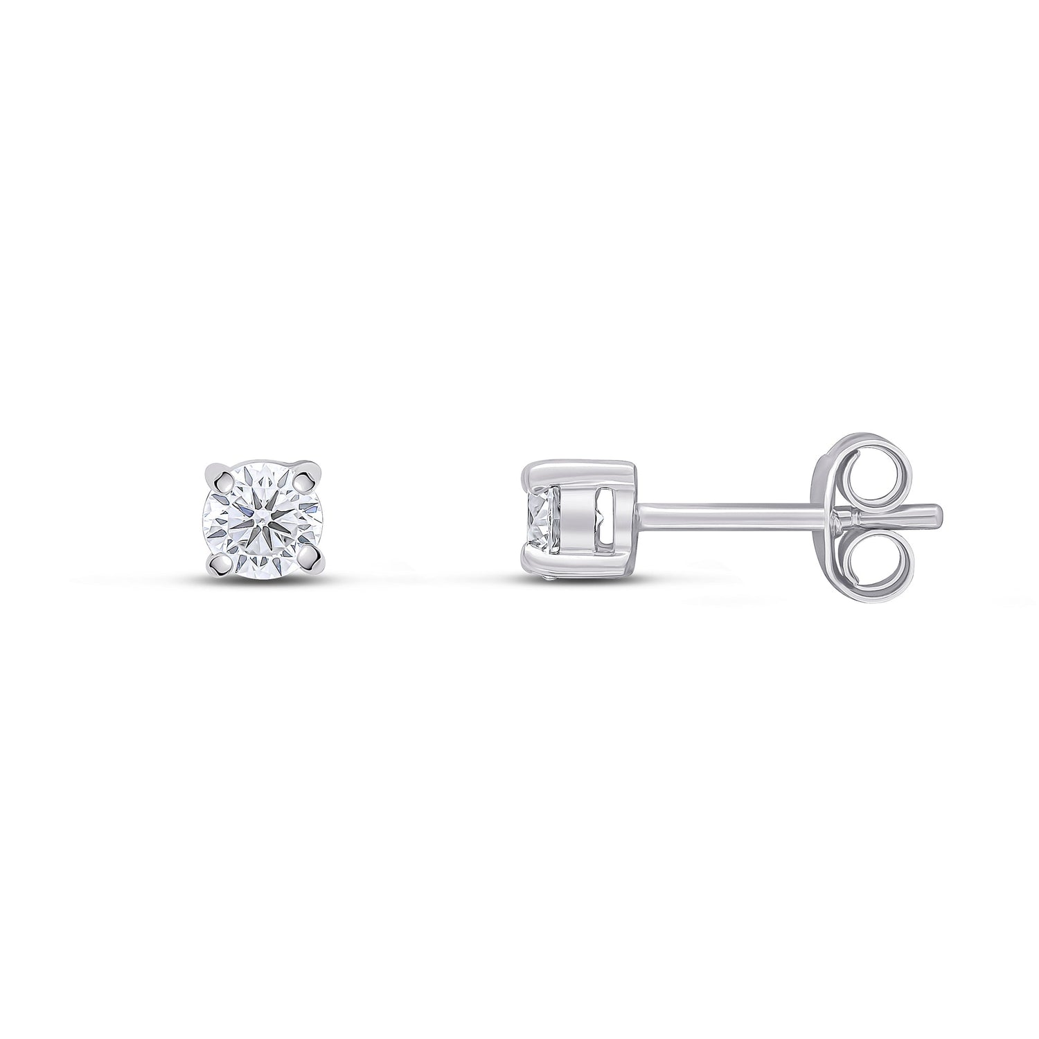 9ct White Gold Round Cubic Zirconia Claw Stud Earrings — 4mm