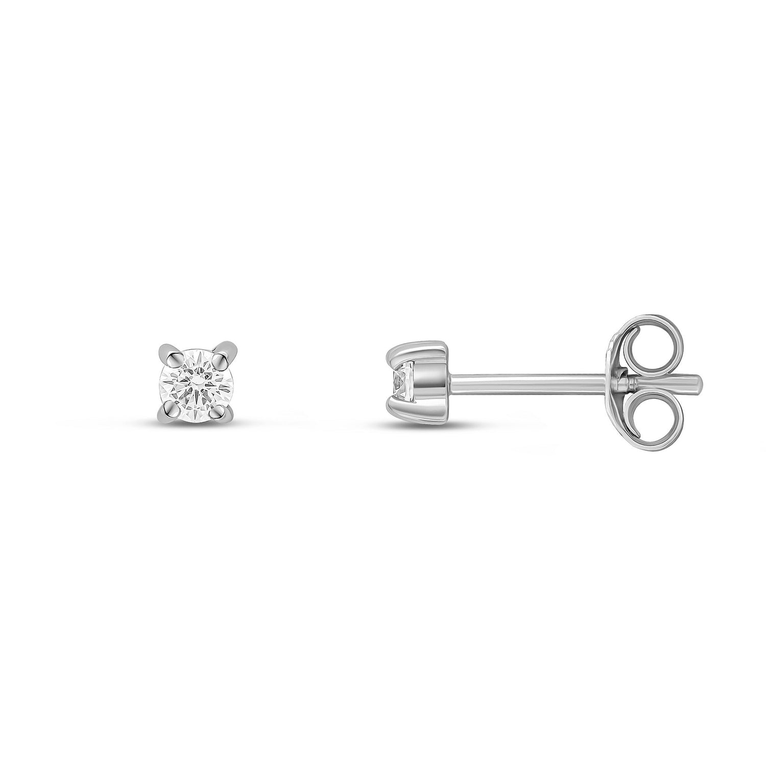 9ct White Gold Round Cubic Zirconia Claw Stud Earrings — 3mm