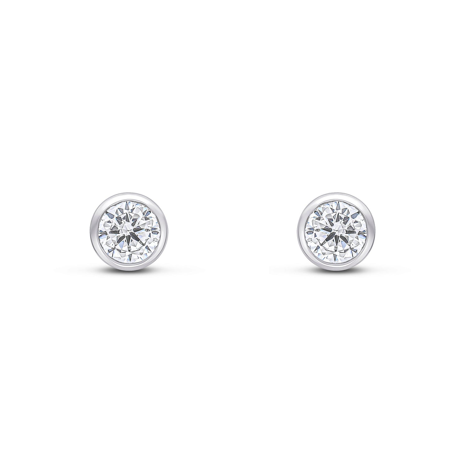 9ct White Gold Round Cubic Zirconia Rubover Stud Earrings — 4mm