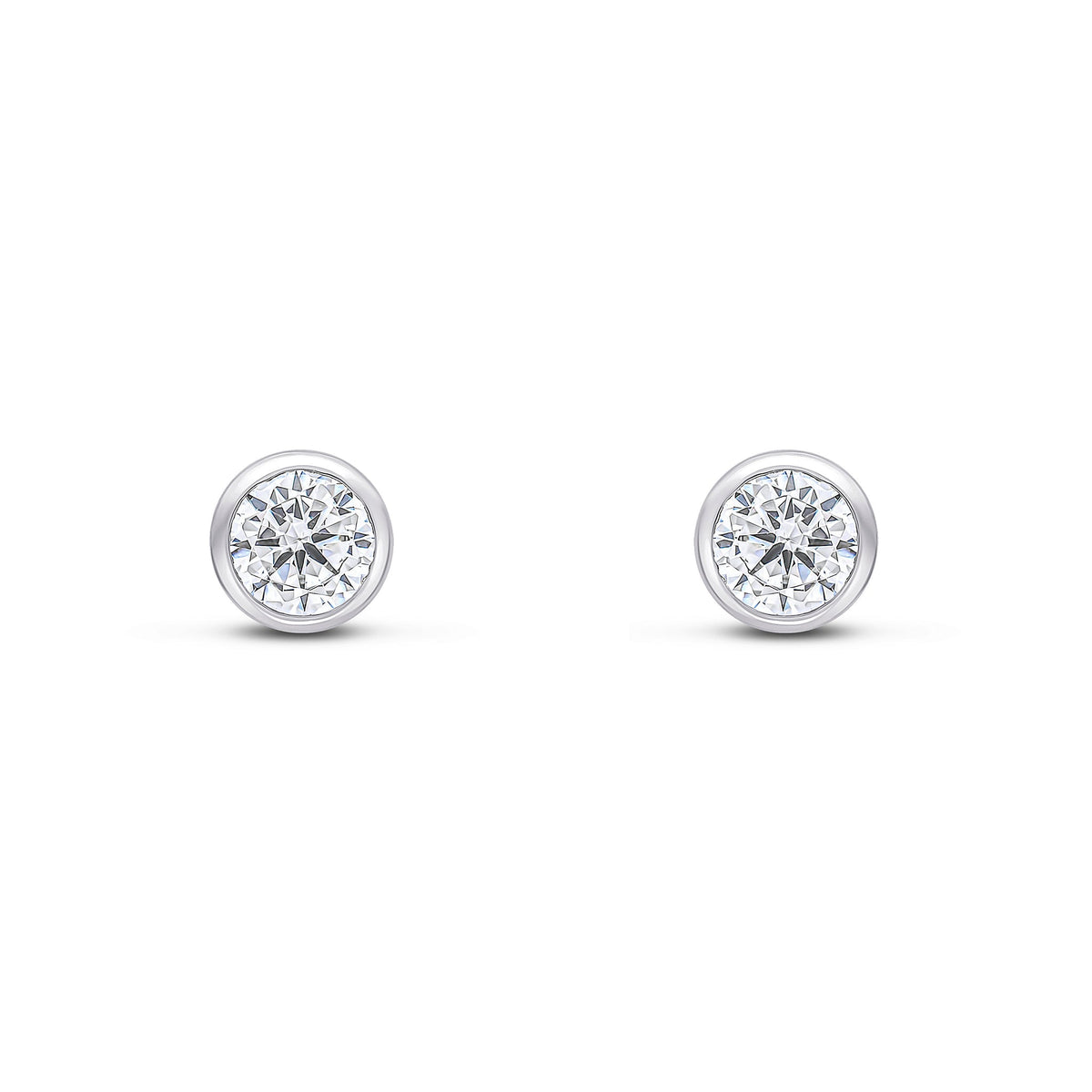 9ct White Gold Round Cubic Zirconia CZ Rubover Stud Earrings — 4mm