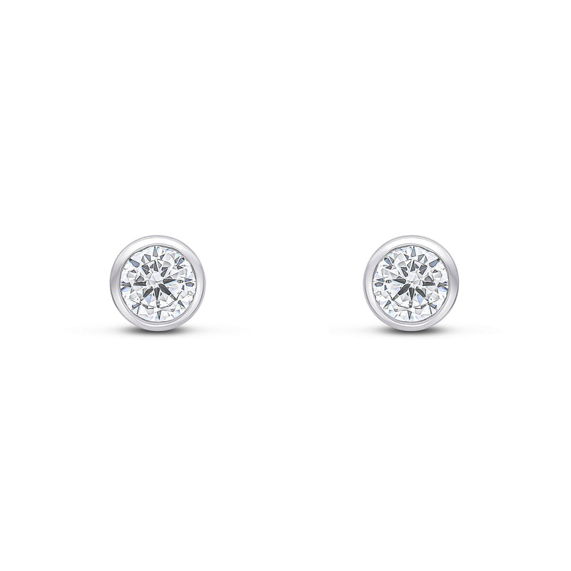 9ct White Gold Round Cubic Zirconia CZ Rubover Stud Earrings — 4mm