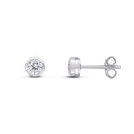9ct White Gold Round Cubic Zirconia CZ Rubover Stud Earrings — 4mm