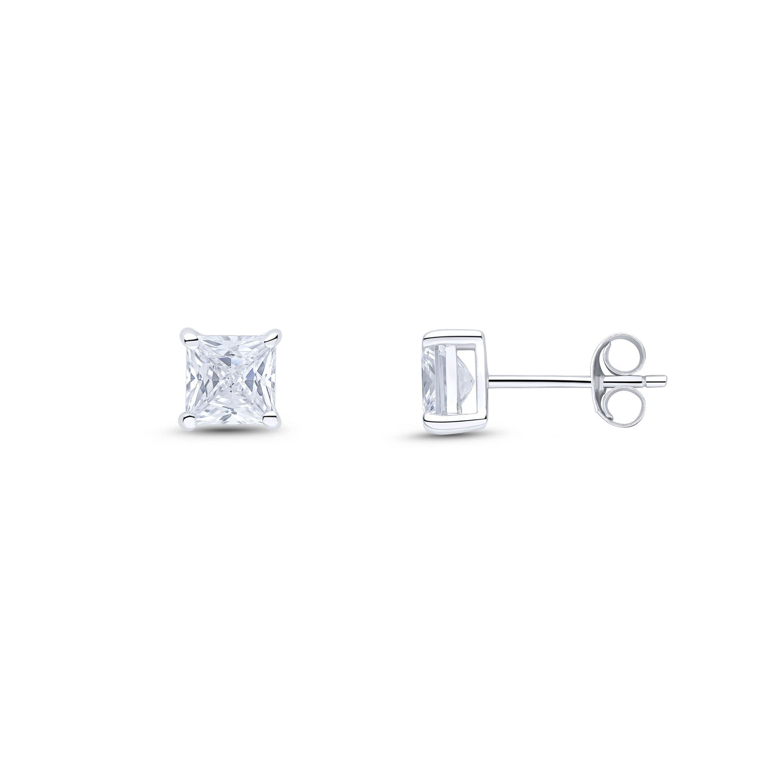 9ct White Gold Square Cubic Zirconia Claw Stud Earrings — 5mm