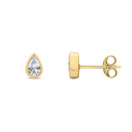 9ct Yellow Gold Pear Shaped Cubic Zirconia CZ Rubover Stud Earrings — 5x3mm