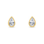 9ct Yellow Gold Pear Shaped Cubic Zirconia CZ Rubover Stud Earrings — 5x3mm