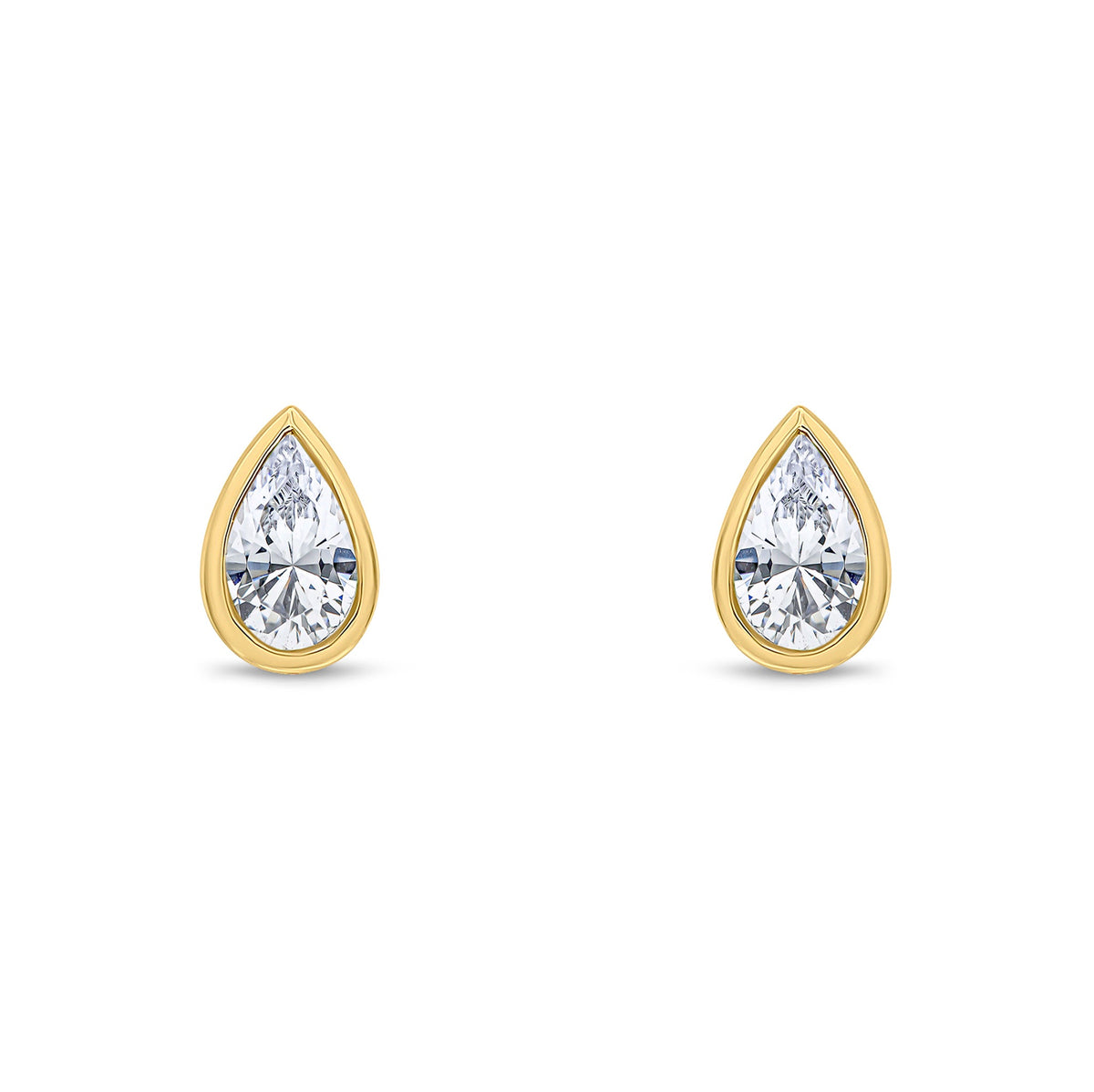 9ct Yellow Gold Pear Shaped Cubic Zirconia CZ Rubover Stud Earrings — 5x3mm