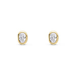9ct Yellow Gold Oval Cubic Zirconia CZ Rubover Stud Earrings — 4x3mm