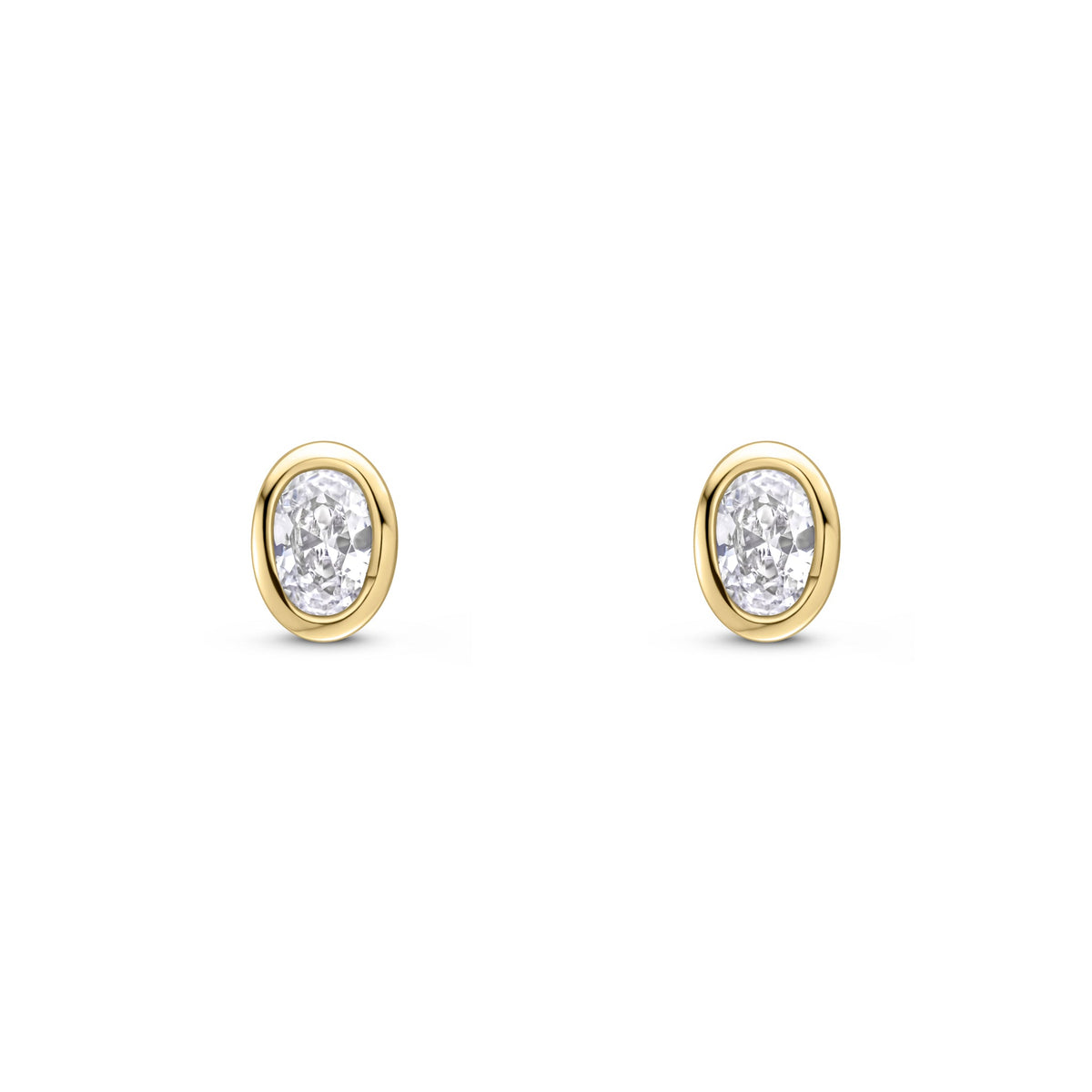 9ct Yellow Gold Oval Cubic Zirconia CZ Rubover Stud Earrings — 4x3mm
