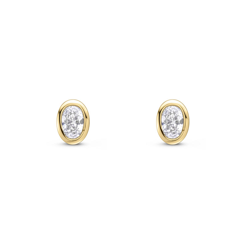 9ct Yellow Gold Oval Cubic Zirconia CZ Rubover Stud Earrings — 4x3mm
