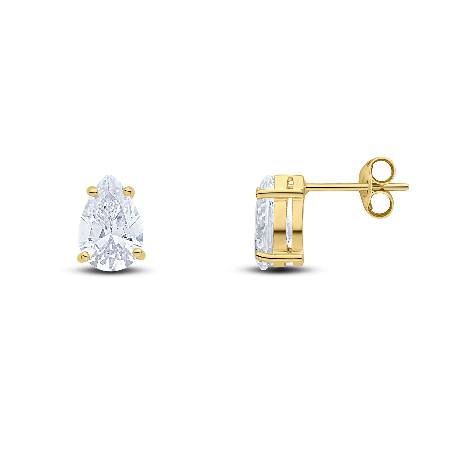 9ct Yellow Gold Pear Shaped Cubic Zirconia Claw Stud Earrings — 9x6mm