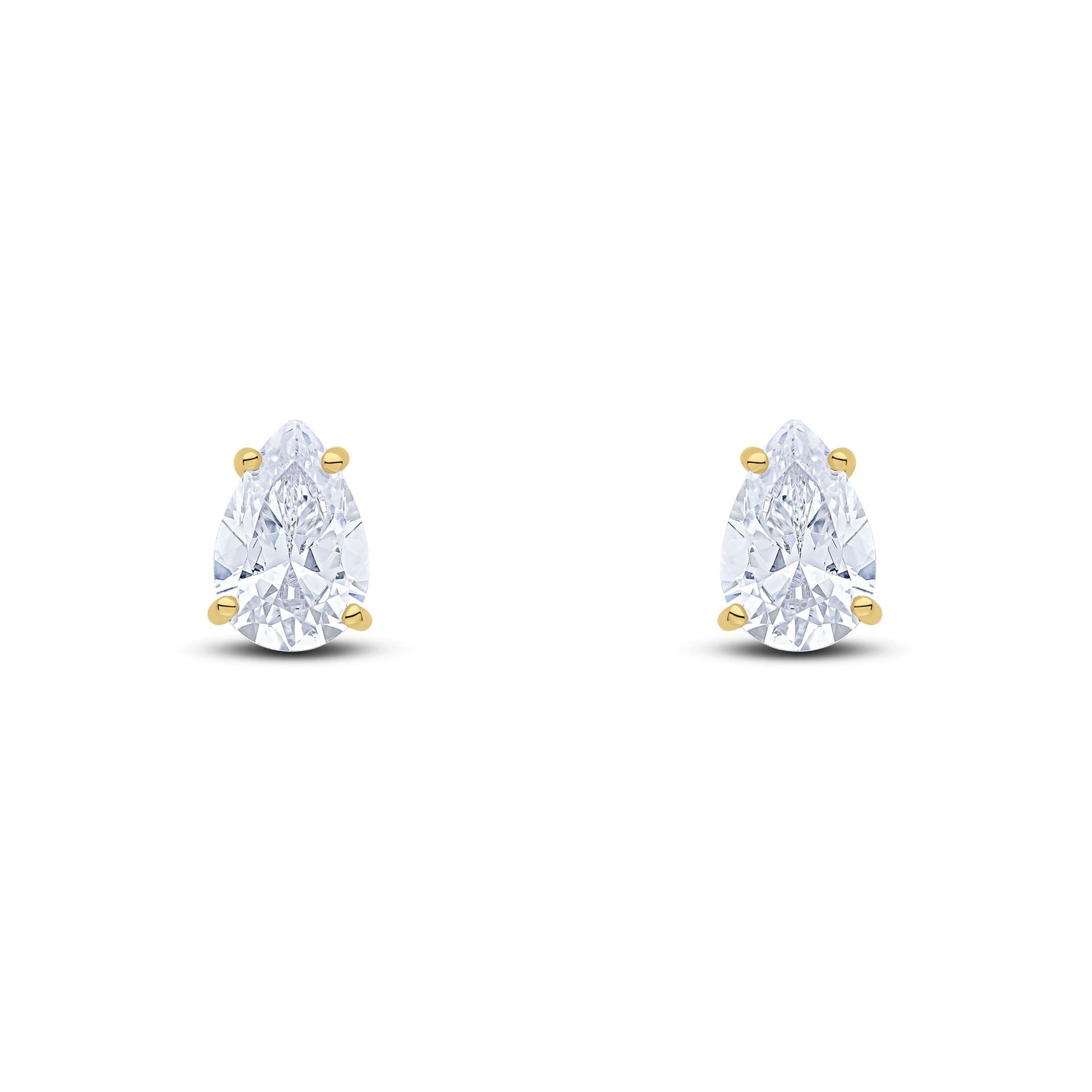 9ct Yellow Gold Pear Shaped Cubic Zirconia Claw Stud Earrings — 9x6mm