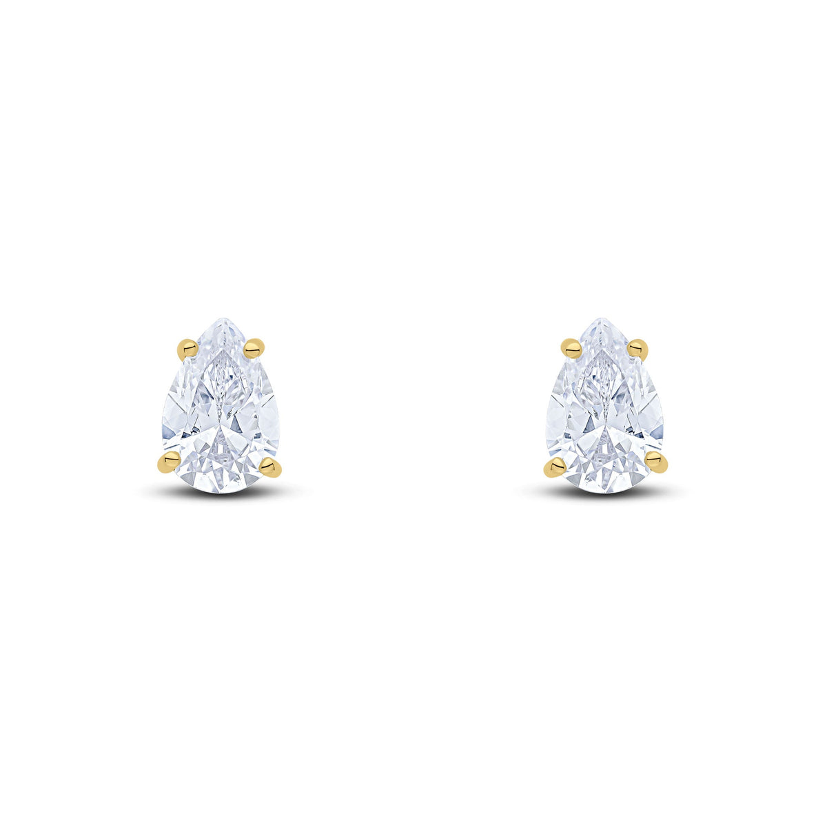 9ct Yellow Gold Pear Shaped Cubic Zirconia CZ Claw Stud Earrings — 9x6mm