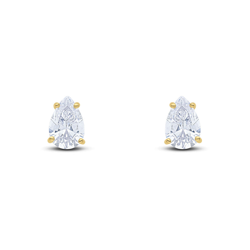 9ct Yellow Gold Pear Shaped Cubic Zirconia CZ Claw Stud Earrings — 9x6mm