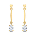 9ct Yellow Gold Oval Cubic Zirconia CZ Claw Bar Drop Earrings — 6x4mm
