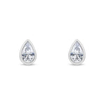 9ct White Gold Pear Shaped Cubic Zirconia CZ Rubover Stud Earrings — 5x3mm