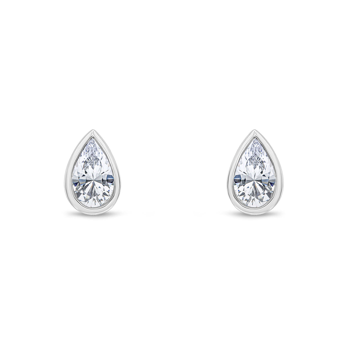 9ct White Gold Pear Shaped Cubic Zirconia CZ Rubover Stud Earrings — 5x3mm