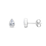 9ct White Gold Pear Shaped Cubic Zirconia CZ Rubover Stud Earrings — 5x3mm