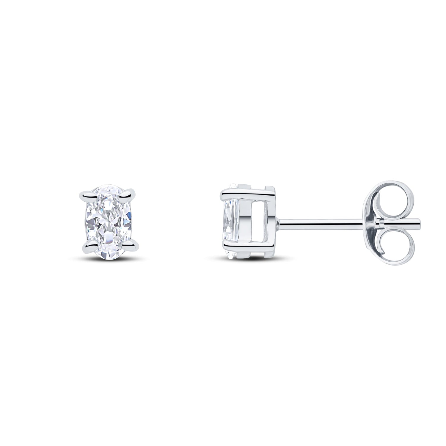 9ct White Gold Oval Cubic Zirconia Claw Stud Earrings — 5x3mm